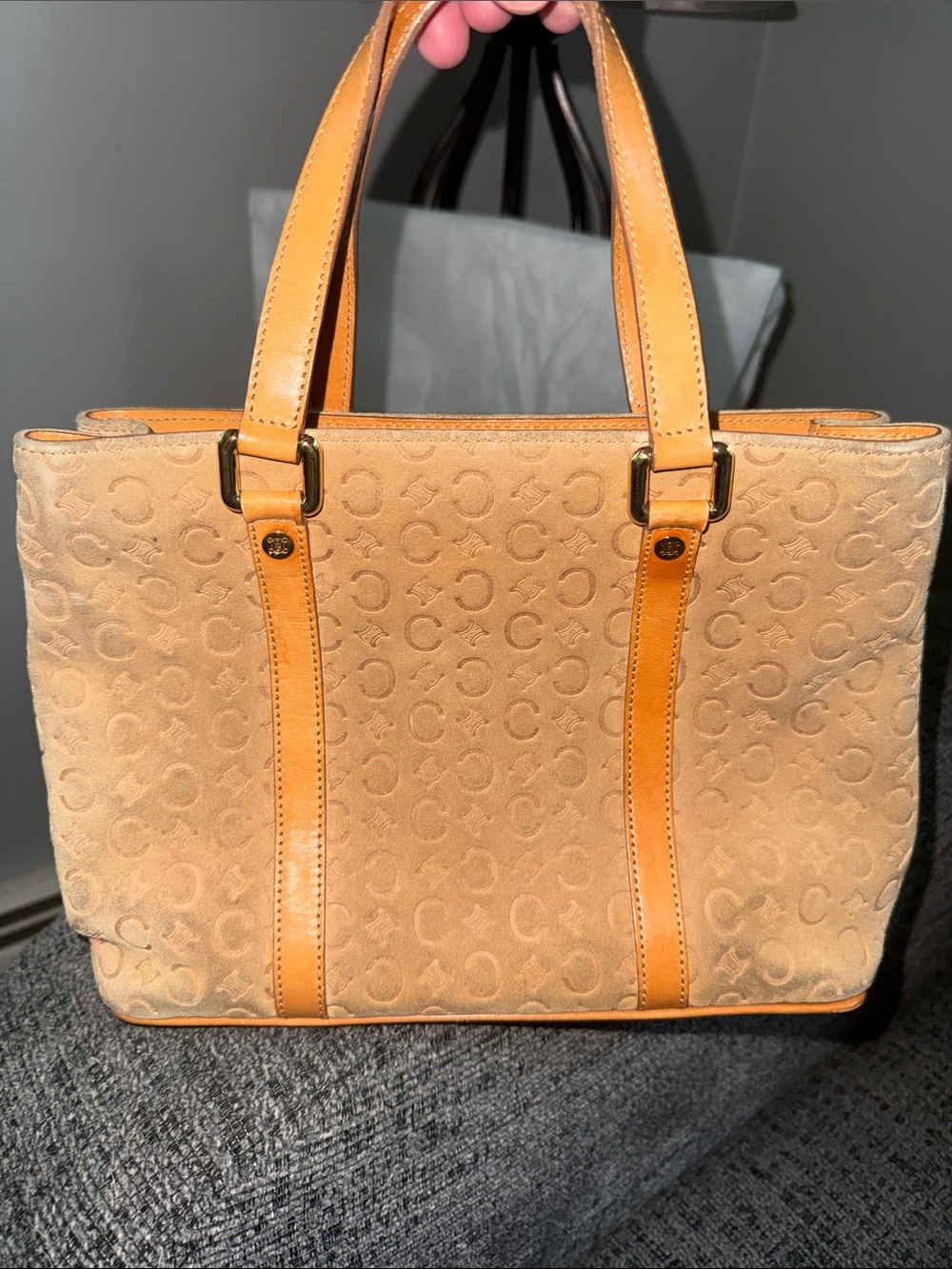 Authentic Celine Camel Suede Leather Macadam Monogram Vintage Celine Tote!Rare. - Picture 6 of 13